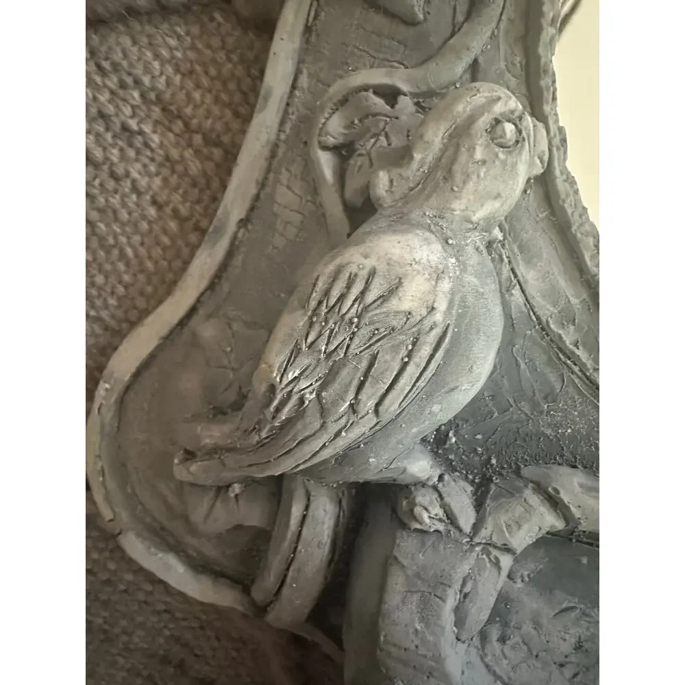 Vintage Pottery Mirror wall hanging hand made birds distressed heavy gray decor